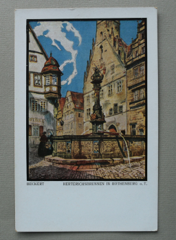 AK Rothenburg ob der Tauber / 1905-1920 / Künstler Karte Atelier Beckert / Herterichsbrunnen / Strassenansicht / Apotheke